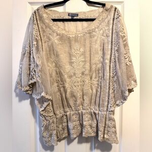 Democracy Crochet & Embroidered Tunic in Light Beige